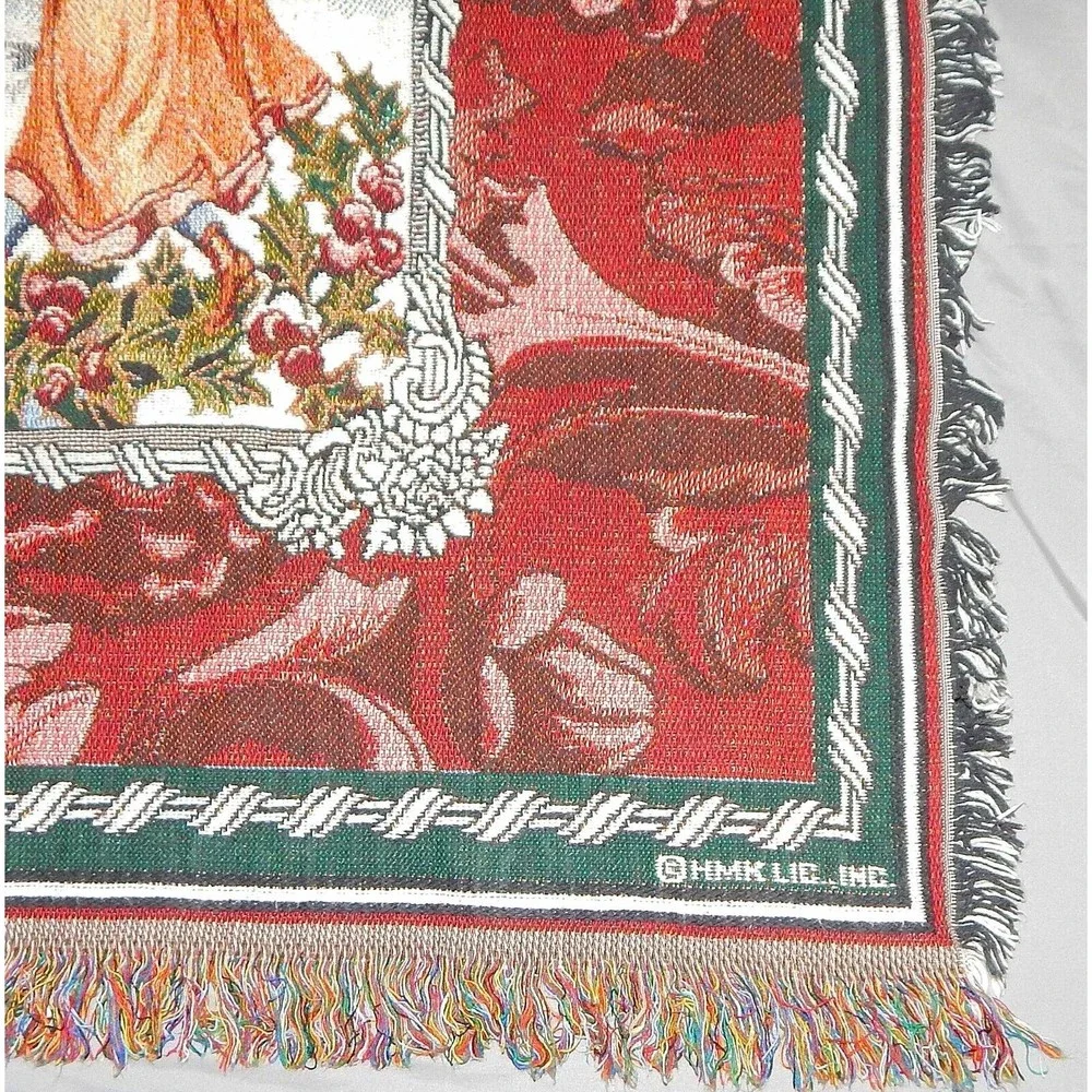 Merry Christmas Santa Claus With Children Woven Fringed Thrown 44x53 By Hallmark